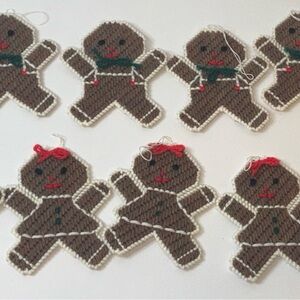 Vintage Handmade Plastic Canvas Gingerbread Men Christmas Ornaments Lot Of 11